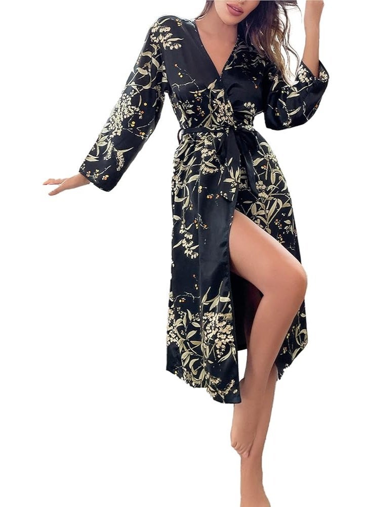 ناكسوس قمصان نوم نسائية، روب استحمام، صيفي، بأكمام طويلة، رداء من الساتان، بيجامات كيمونو - Image 2